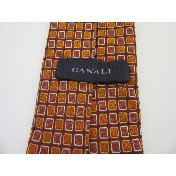 CANALI Orange and Rust Silk Geometric Made in Italy 3 1/2" x 60" Men's Tie - Picture 2 of 3